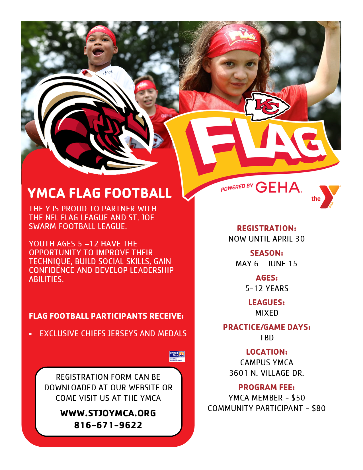 KC Chiefs/St. Joe Swarm/YMCA Youth Flag Football St. Joseph YMCA